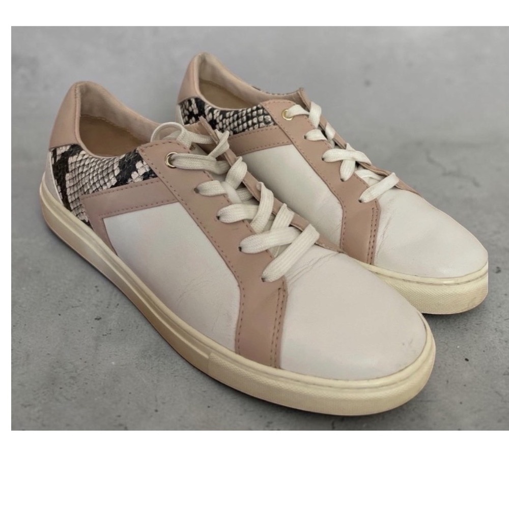 Kate Spade New York Dash White Pink Snakeskin Leather Tennis Shoes Sneakers 7.5
